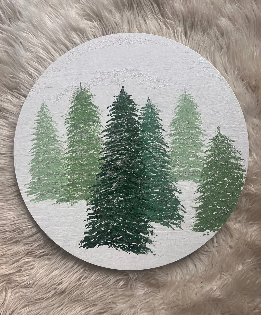 Winter Glitter Trees Wood Round Skinny Forest
