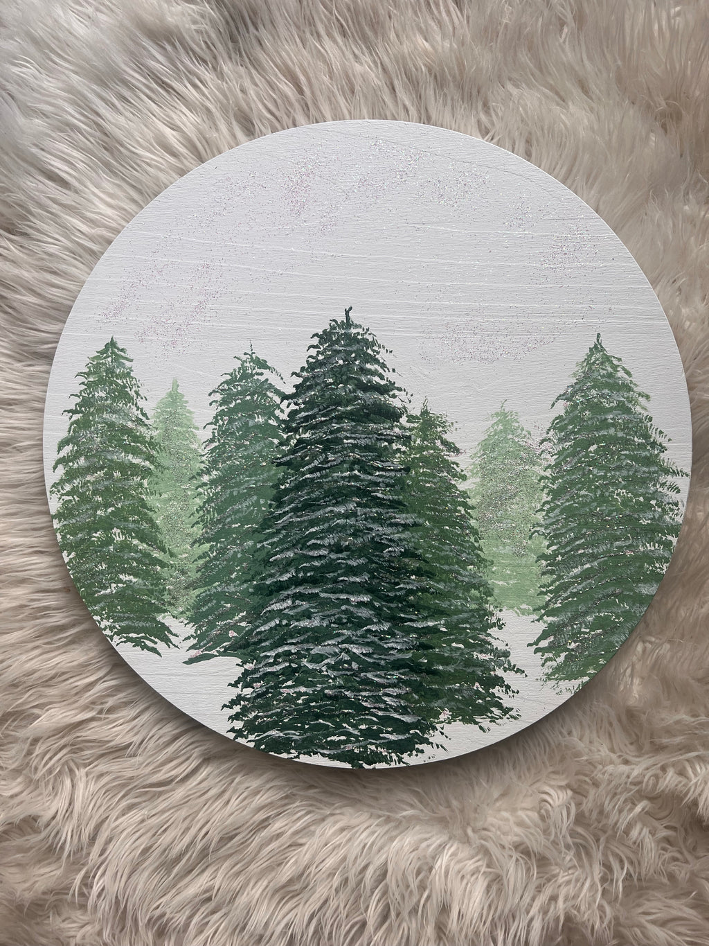 Winter Glitter Trees Wood Round Full Forest